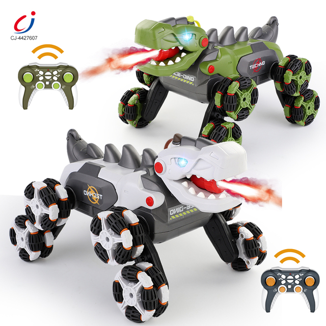 Chengji Remote Control Stunt Robot Car Lighting Music Spray Cool Design Mechanical Eight Wheeled Robot Dinosaurs Toys Kids