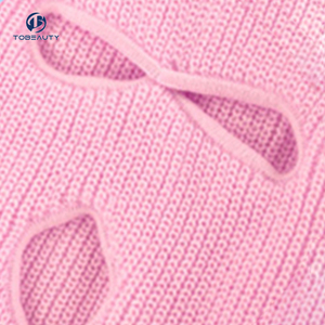 Vente en gros de masques faciaux complets en acrylique 100% avec logo brodé pour rappeurs, masque à 3 trous tricoté <span class=keywords><strong>noir</strong></span> et rose, cagoule, masque de <span class=keywords><strong>ski</strong></span> - Product Image 4