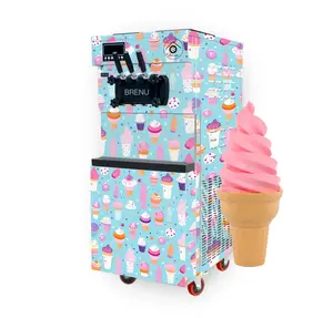 Brenu manufacture automatic Stainless Steel Beautiful 3 Flavors Snack Frozen Yogurt New Mini Maker Soft Serve Ice Cream Machine