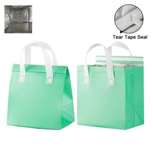 Sac isotherme non tissé personnalisé avec logo, sac à main rayé en aluminium pour thé au lait et desserts, pliable et écologique - Product Image 1