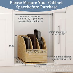Wooden Kitchen Storage Box With Sliding Tray For <b>Pot</b> <b>Lid</b> Cutting Board Organizer Cabinet Drawer Organizer Rectangle Shape - Product Image 5