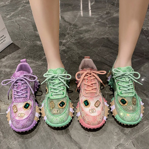 New full-diamond sports shoes - Korean version, multi-color thick-soled fashionable <b>lettered</b> casual export shoes - Product Image 2