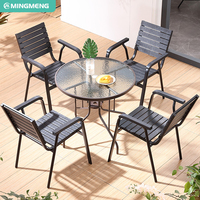 Modernes Restaurant Esszimmer Set Outdoor Garten Kunststoff Holz möbel 4 Sitz Patio Aluminium legierung Tisch und Stuhl