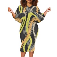 Nouvel Arrivage – Jupe Courte Femme Écologique à Manches Chauve-Souris Imprimée sur Demande, Motif Kanaka Aloha Mokihana Lei Tissé Artisanal