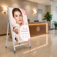 Afficheur LED mobile pliable en forme de A P1.25-P2.5, écran d'affichage numérique GOB avec contrôle par application, 4 roues