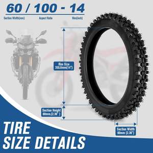 Ensemble <span class=keywords><strong>pneu</strong></span> avant et chambre à air 60/100-14 2.50-14, <span class=keywords><strong>pneu</strong></span> et chambre à air pour moto tout-terrain 60/100-14 pour CRF110 KLX110 KX65 XR70 SSR125 110cc - Product Image 2