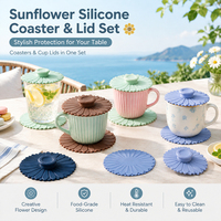 Couvre-tasse en silicone BEIZHUO en forme de tournesol, résistant à la chaleur, de qualité alimentaire, couvercle de tasse multicolore, anti-poussière et anti-fuite, double usage comme dessous de verre