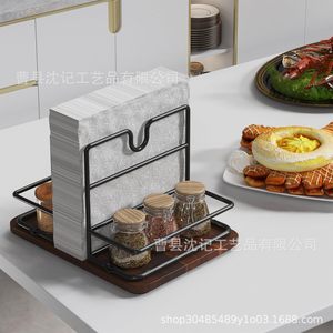 Tissue Paper Storage Rack With <b>Spice</b> <b>Jars</b> Wooden Base Desktop Organizer For Kitchen And Restaurant Use - Product Image 3