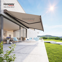 Auvent de jardin extérieur Hooeasy, robuste, en aluminium, rétractable, à bras articulé, motorisé, avec télécommande, entièrement en cassette