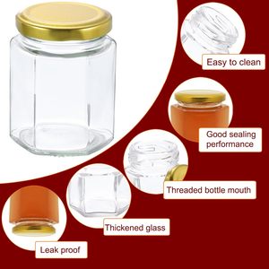 Wholesale Hexagonal Glass Honey Jars with Dipper 180ml/280ml/380ml/500ml Capacities Fruit & <b>Seeds</b> <b>Storage</b> Custom Logo - Product Image 4