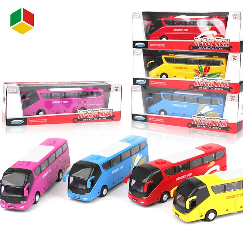 QS Spielzeug Simulation Metall Auto Modell 4 Farbe Legierung Pull Zurück Diecast Bus Mit Licht Und Sound