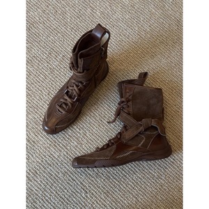 Bottines montantes pour femmes, style rétro, à lacets avec design à sangle, en daim et cuir patchwork, bottines décontractées pour un usage quotidien - Product Image 2