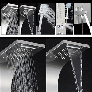 Panel de ducha de acero inoxidable, sistema de masaje de cascada de lluvia y boquilla de bañera, 6 funciones, accesorios de ducha de baño - Product Image 4