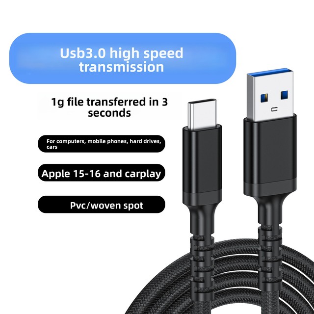 USB 3.0 to Type-C High-Speed 5G Data Cable with Weaving Material for Smartphones and Hard Drive Enclosures