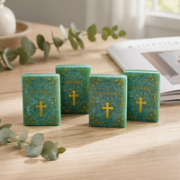 Biblia Sagrada de Cuarzo Rosa Natural con Cruz Dorada Tallada, Cristal Curativo, Decoración Religiosa Cristiana para el Hogar, Regalo