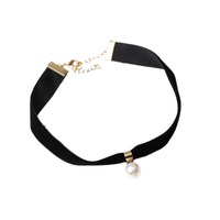 Collier ras du cou créatif en velours avec chaîne en bambou et perles d'imitation de style vintage pour femmes