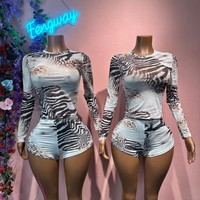 Ensemble haut et short pour femmes, nouvelle mode, imprimé léopard, sexy, imprimé, maille, manches longues