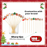 Piques alimentaires en bois personnalisées pour Noël, décoratives, en bambou, avec motifs Maison du Père Noël, Chaussette, Boule de neige, pour la décoration de gâteaux de fêtes