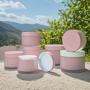 Empty Thick Wall 100g 150g 200g Clear Yellow Amber Cosmetic Cream Face Skin Care Body Scrub PET <b>Plastic</b> <b>Jar</b> with Pink Lids - Product Image 2