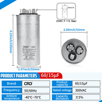 Condensateur de démarrage de moteur de compresseur de climatisation CRD CBB65 60+15uF 300VAC à double fonctionnement, boîtier en aluminium /,ROHS