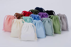 Pochette à cordon en toile de coton recyclé personnalisée en gros, petite pochette en mousseline blanche colorée à double cordon pour emballage de bijoux - Product Image 3