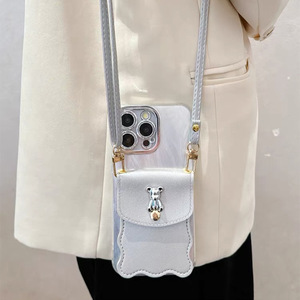 Bạc gấu đồng xu Ví chủ thẻ thiết kế sang trọng trường hợp điện thoại cho <span class=keywords><strong>Iphone</strong></span> 17 Pro Max chống sốc Crossbody <span class=keywords><strong>iPhone</strong></span> bìa cho 16 15 - Product Image 3