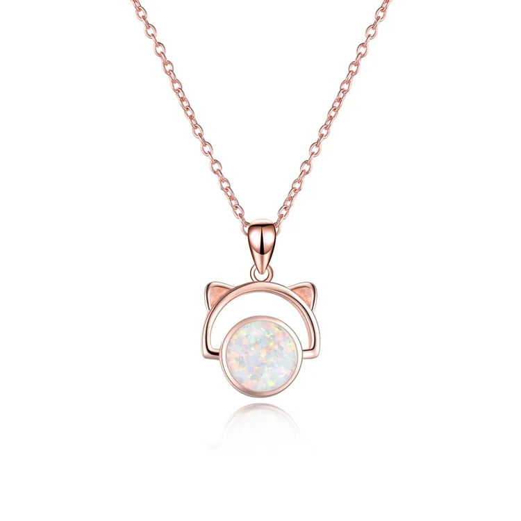 Colar redondo de opala para gatos, joia de prata esterlina 925 com corrente minimalista personalizada de 18 polegadas, oferta imperdível