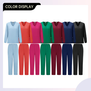 Women Long Sleeve Scrub Set Moisture Wicking Knitted Split Uniform For Medical Staff Hospital Workwear Green S XXL - Product Image 3