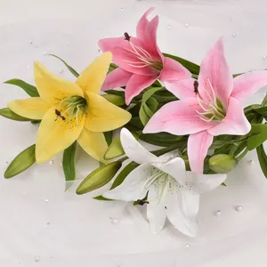 Yapay plastik zambak çiçeği ev dekorasyon hissediyorum Film fotoğrafçılığı düğün fabrika toptan 3 Mini tek yapay zambak