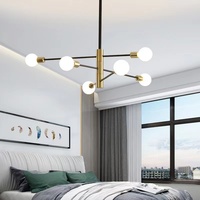 Lustre Sputnik Moderne Noir et Or 4 6 8 10 Lumières E27/E26 avec Globes Opale pour Salle à Manger, Îlot de Cuisine, Hôtel