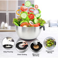 Accessoires de cuisine de style européen Bol à mélanger en argent avec poignée Couvercle noir Bols à mélanger pour salade de polissage miroir pour les fêtes