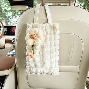 Linda caja de pañuelos para coche con diseño colgante para respaldos de asientos, organizador con patrón de girasol, negro y blanco - Product Image 3