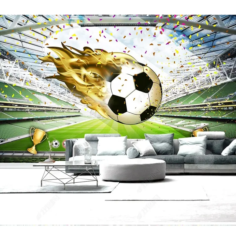 3D Behang Voor De Woonkamer Voetbal Veld