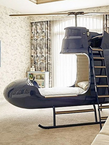 Letto Singolo Creativo Personalizzato a Forma di Aereo per Bambini, Letto Elicottero Cartoon per Hotel a Tema Genitore-Figlio, Personalizzabile - Product Image 2