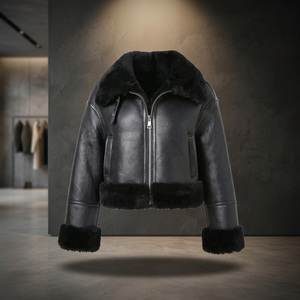 Black Sheep <b>Leather</b> Windproof Streetwear Men's Faux Fur Lined Zip up Bomber <b>Jacket</b> <b>Winter</b> Outerwear - Product Image 4