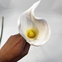 Bunga Calla Lily PU Real Touch Tangkai Tunggal untuk Dekorasi Acara Pesta, Buket Calla Lily dengan Vas Putih Gading