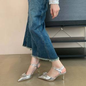 2024 printemps nouveau <span class=keywords><strong>papillon</strong></span> strass chaussures à talons hauts bride à la <span class=keywords><strong>cheville</strong></span> bout ouvert haut anti-dérapant prêt Stock tailles 35-40 pour l'été - Product Image 3