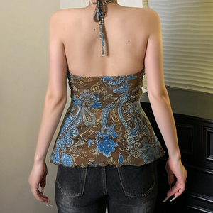 Haut Halter Sans Bretelles en Maille Tricotée Florale Vintage Y2K Respirant et Transparent pour Femme – Idéal Été - Product Image 6