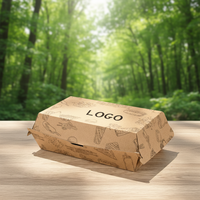 Caja de Papel Kraft Desechable para Hamburguesas, con Forma de Concha, Impresión de Logotipo Personalizado, Contenedor Ecológico para Llevar Comida para Restaurantes