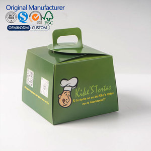 Caja de Embalaje para Tartas de Cartón Reciclado con Asa Personalizada, Segura para Alimentos, con Código QR de Marca y Diseño Impreso a Cuatro Colores - Product Image 1