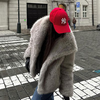 European American Frauen Winter Pelzmantel Große Revers Nerz Gestrickt Short Top Plus Size