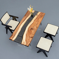 Table de conférence et de café en bois massif style rivière époxy créative, en peuplier rustique chic, avec plateau en cristal de glace, nouveau mobilier chinois pour la maison