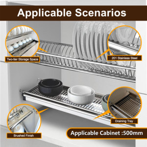 <span class=keywords><strong>Mueble</strong></span> de <span class=keywords><strong>Cocina</strong></span> Moderno con Despensa Integrada, Acero Inoxidable 201, Escurridor de Platos de 2 Niveles, Cestas Colgantes de Alambre - Product Image 2