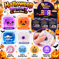 Jouet Squishy Cube Pailleté Halloween Citrouille Crâne Œil, Jouet Anti-Stress Doux à Presser pour Fête et Cadeau