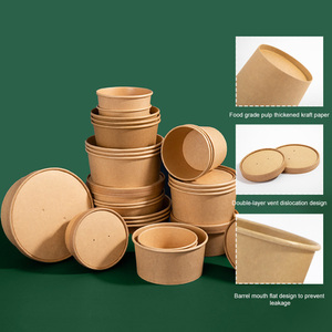 Récipient <span class=keywords><strong>jetable</strong></span> écologique pour plats à emporter 9 oz bols de nouilles en papier kraft tasses à <span class=keywords><strong>soupe</strong></span> chaude avec couvercle plat en papier - Product Image 3