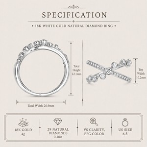 18K White Gold Diamond Pave & Scattered Stone <b>Cross</b> Over <b>Ring</b> Modern Statement Jewelry For Women - Product Image 4