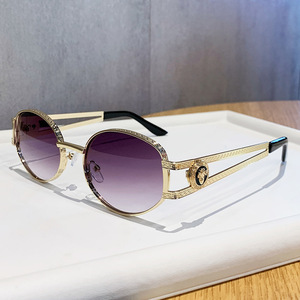 Nouvelles lunettes de soleil rétro ovales en métal à monture complète avec verres PC protection UV400, branches creuses, unisexe, pour sports de plein air - Product Image 4