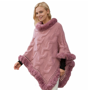 Châle en fausse fourrure florale pour femme, chaud, à manches chauve-souris, en fourrure de lapin artificielle, pour Noël et le Nouvel An - Product Image 6