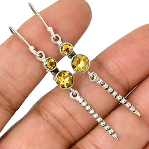 Plata de Ley 925, piedras preciosas de Natural citrino, bisel de corte redondo, pendientes de gota de plata pura, joyería de moda hecha a mano, precio al por mayor - Product Image 1