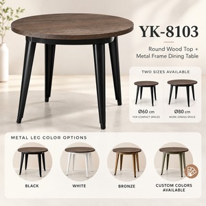 Mesa de Restaurante Redonda con Tapa de Madera GDRS YK-8103, Estilo Moderno de Mediados de Siglo, Patas de Metal Negro, Mesa de Comedor, Envío en EE. UU. - Product Image 3